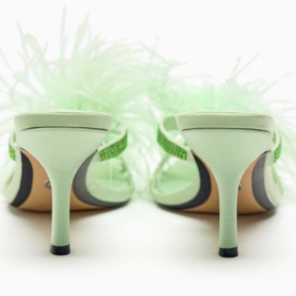 Feathered heeled sandals water green - Picture 3 of 9